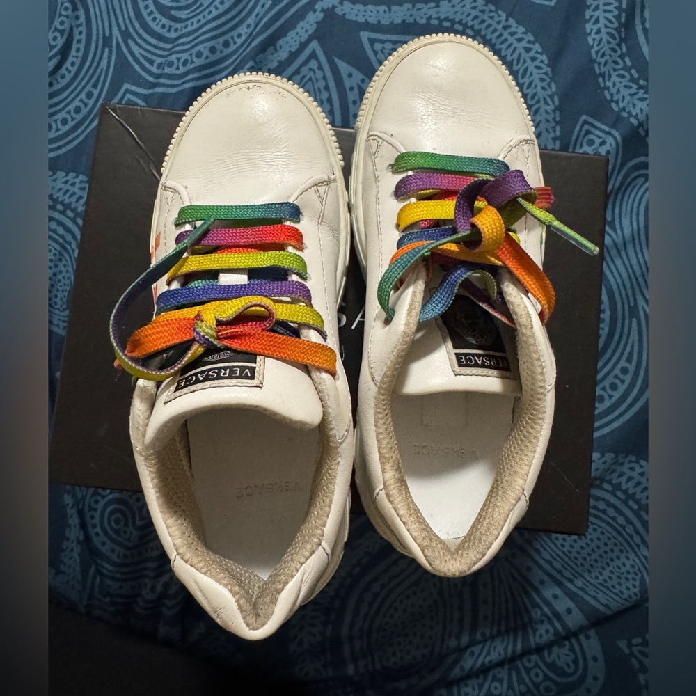 Versace White Sneakers with Multicolor Laces